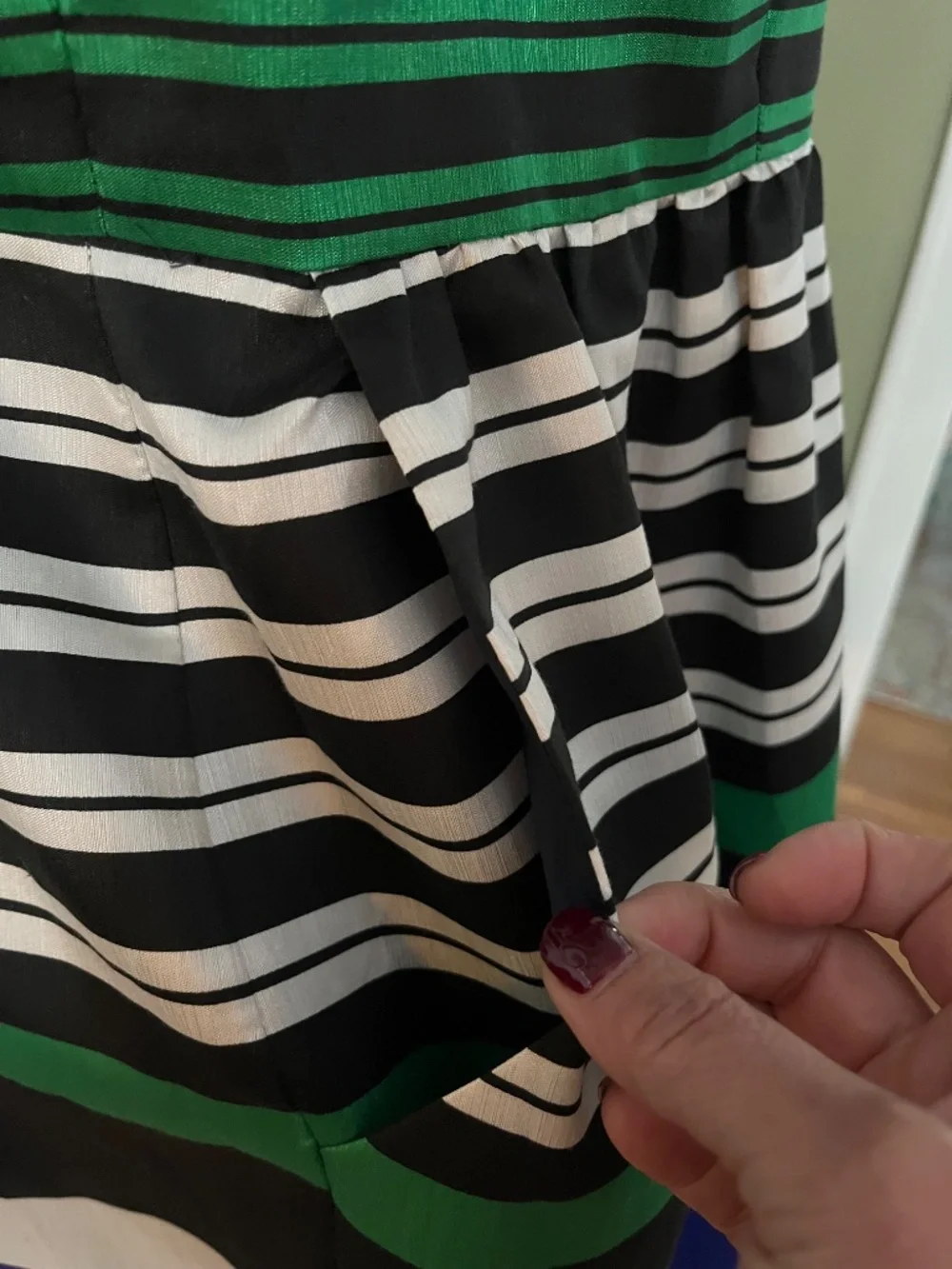 Eloquii Striped Fit & Flare Dress | Emerald, Cobalt & Black | Pockets | - Picture 4 of 6